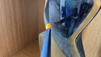 The sensor probe touching statue (glass)